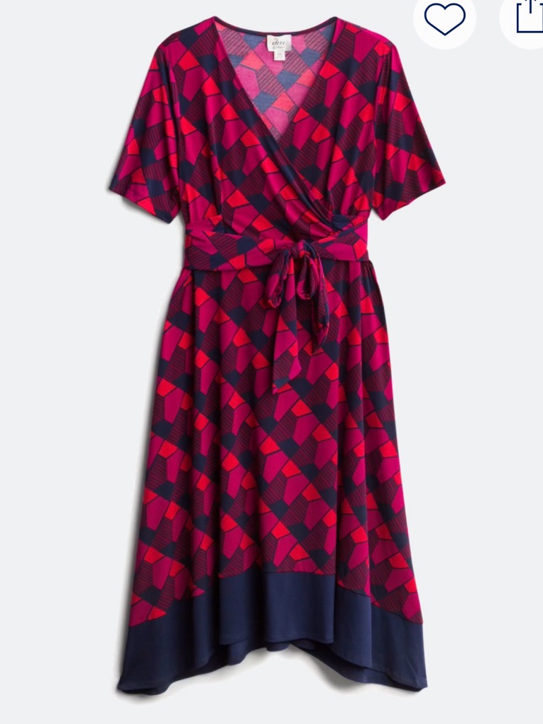 Geometric Wrap Midi Dress In Red & Navy